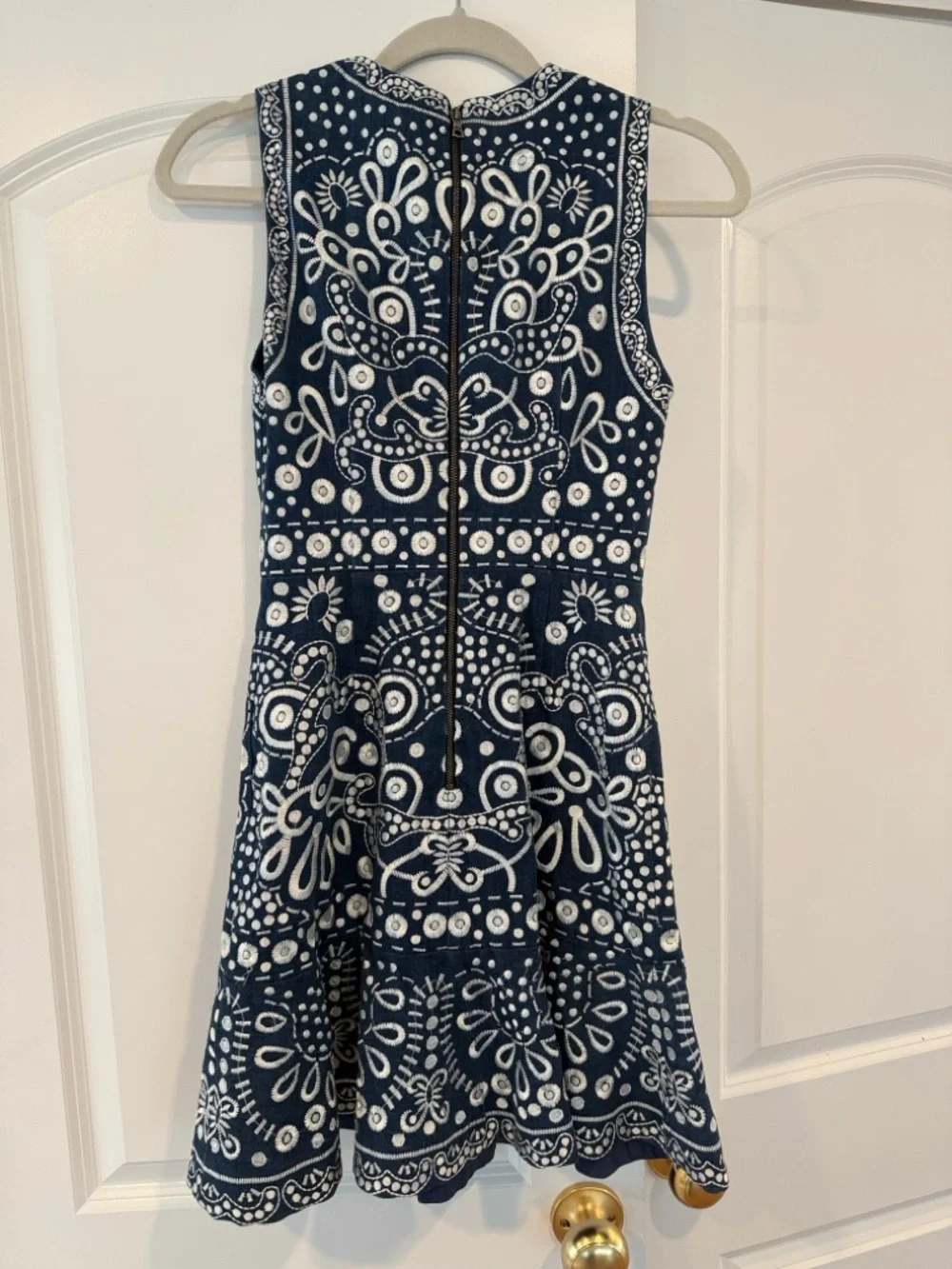 Alice + Olivia Navy and White Embroidered Fit-and-Flare Dress - Picture 2 of 2